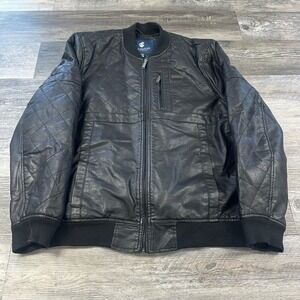 Vintage‎ Y2K Roca Wear Black Mens XL Full Zip Diamond Quilt Faux Leather Jacket